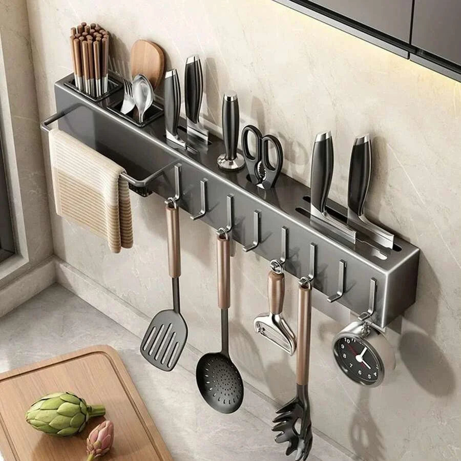 Organizador de Cozinha com Prateleira de Parede – Suporte para Temperos, Facas e Utensílios
