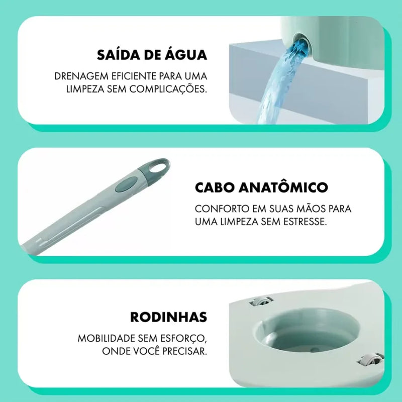 Balde Mop 360° com Cesto Inox 12L – Cabo de 1,10M e Design Multifuncional