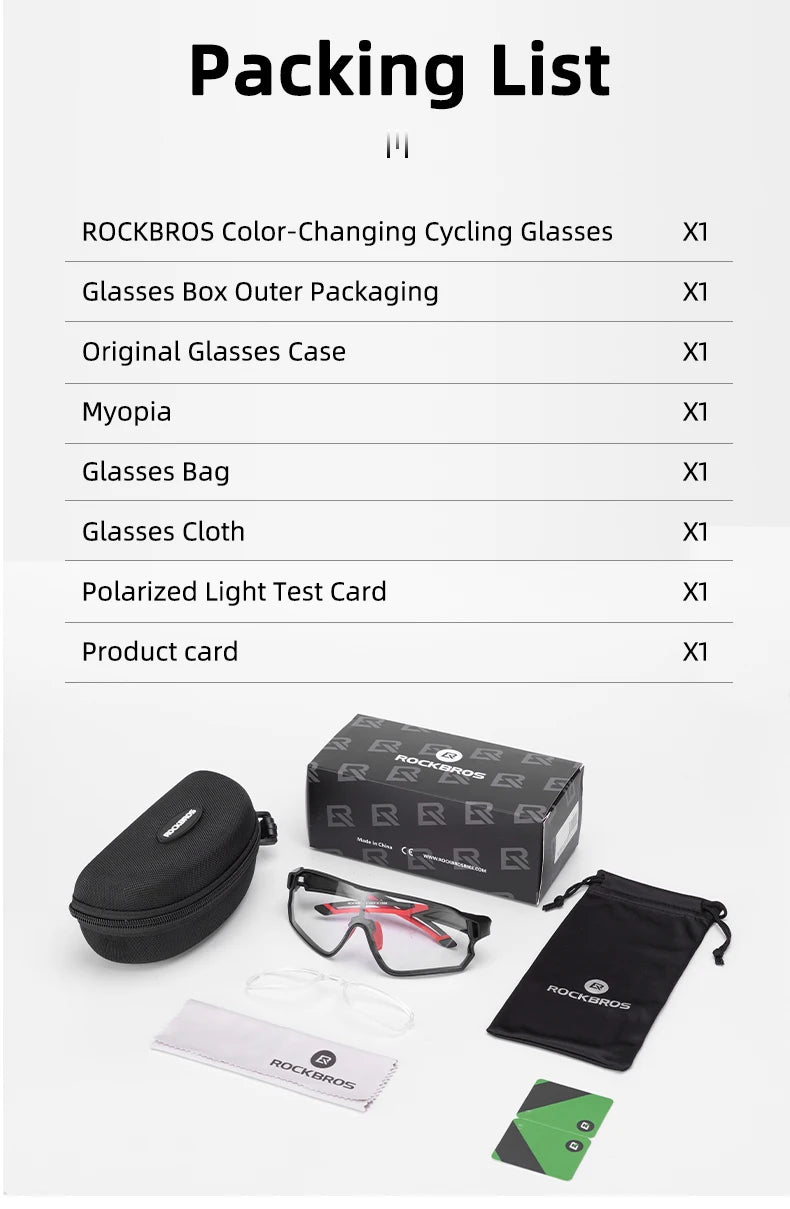 ROCKBROS Óculos Fotocromáticos para Ciclismo – Proteção e Conforto em Qualquer Condição!
