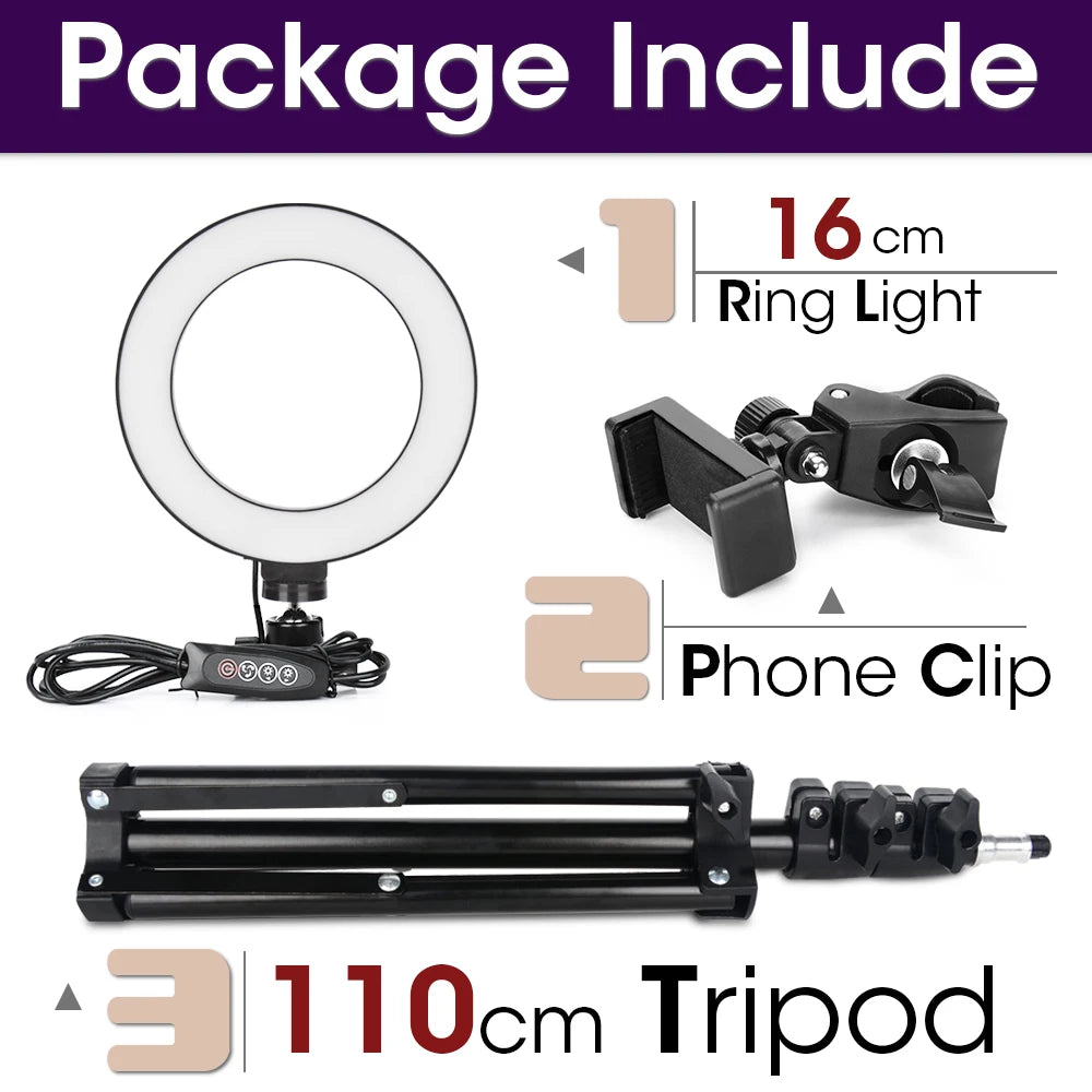 Ring Light LED Lamp com Tripé – Iluminação Profissional para Fotos e Vídeos