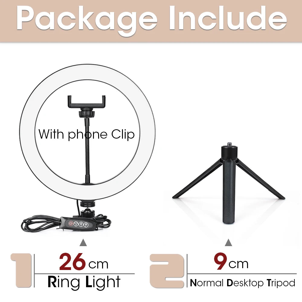 Ring Light LED Lamp com Tripé – Iluminação Profissional para Fotos e Vídeos