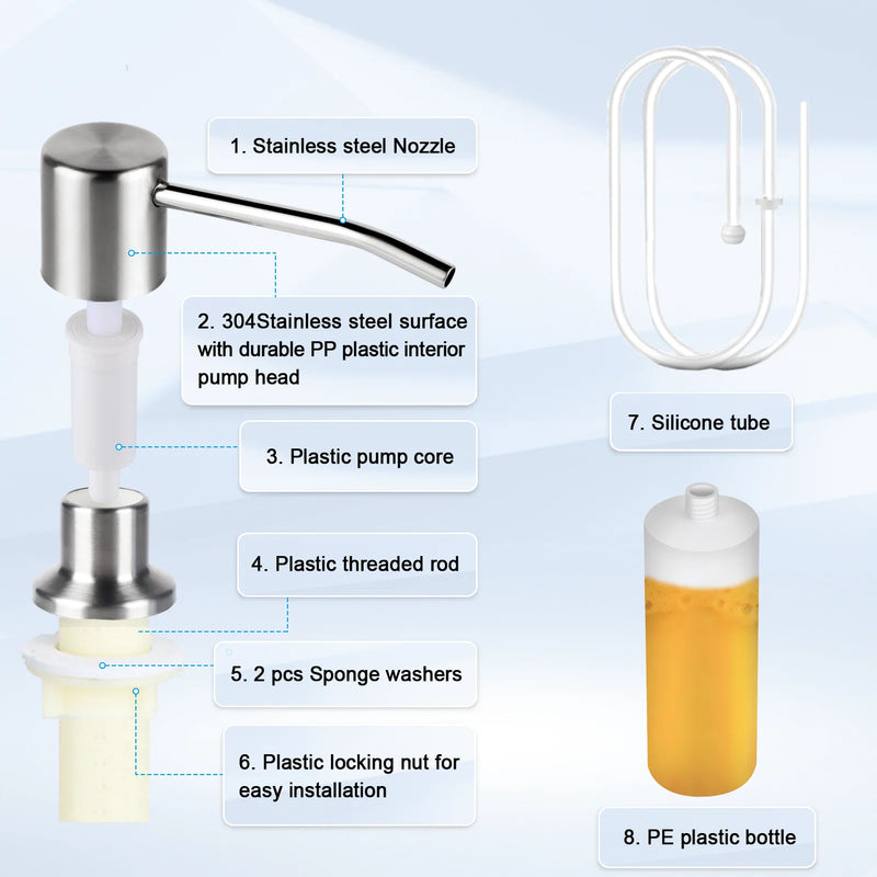 Dispenser de Sabão para Pia de Cozinha - Com Kit de Extensão para Instalação sob a Pia