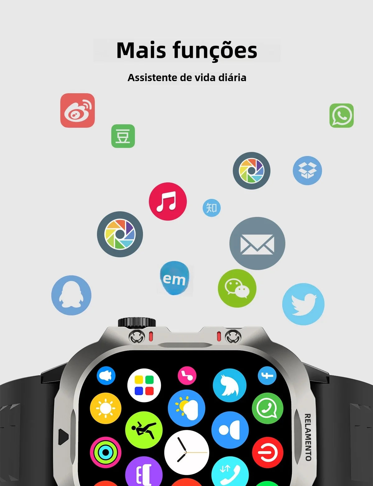 Smartwatch Esportivo 2.01" com Monitor de Saúde e Chamadas Bluetooth