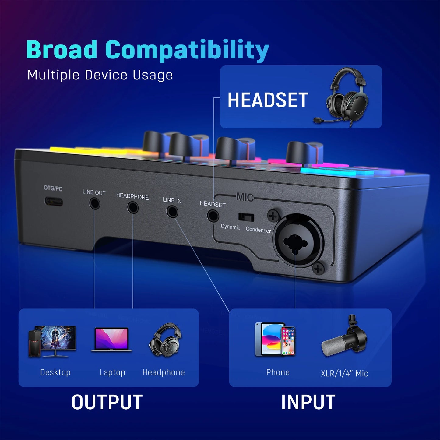 FIFINE Gaming Audio Mixer – AmpliGame SC3 | Mixer RGB 4 Canais para Streaming, Podcast e Game Voice!
