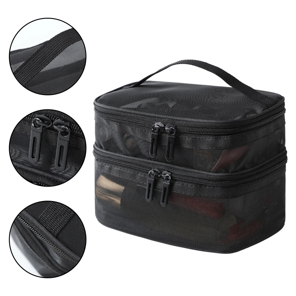 Double Layer Mesh Makeup Bag – Organização e Estilo em Cada Detalhe