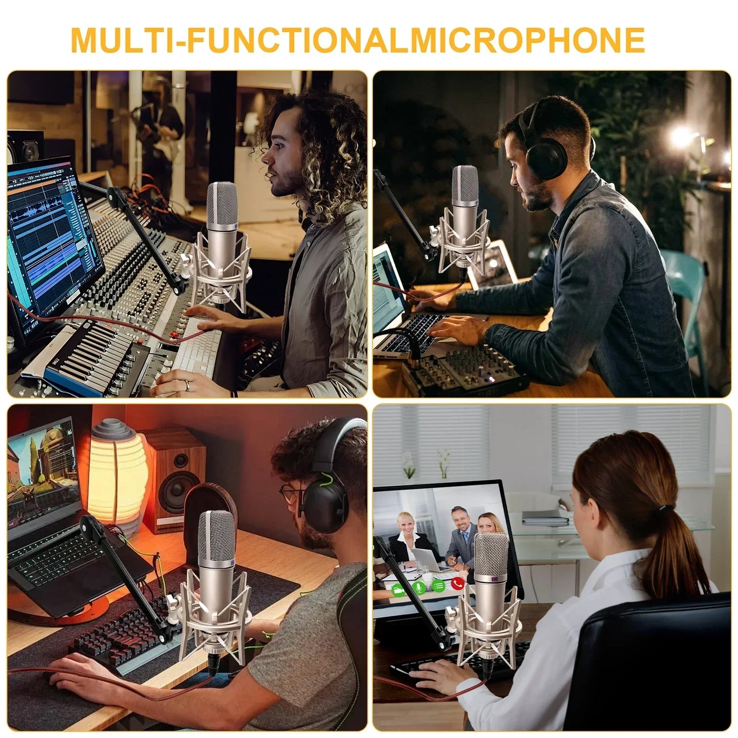 Condenser Microphone – Microfone Profissional para Gravação, Podcasting, Voz e Transmissão Ao Vivo