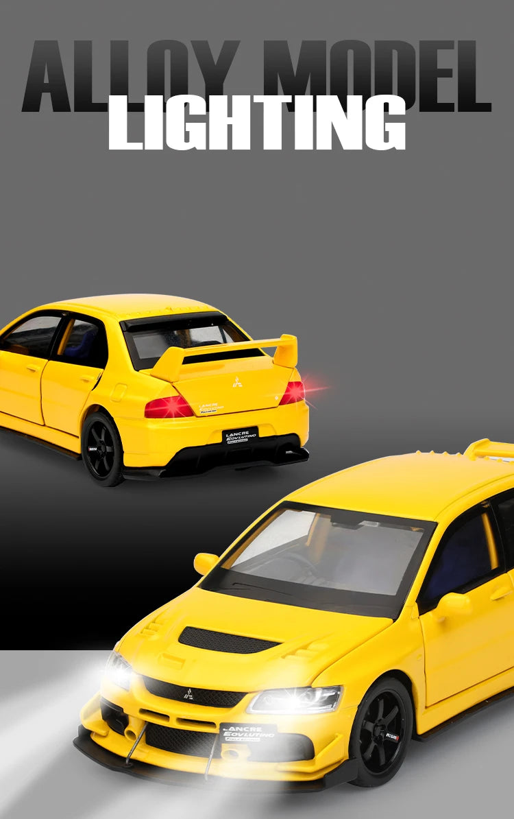 🏎️ Miniatura Mitsubishi Lancer Evolution IX 1:32 Maisto – Supercarro JDM com Luz, Som e Volante à Direita (Diecast)