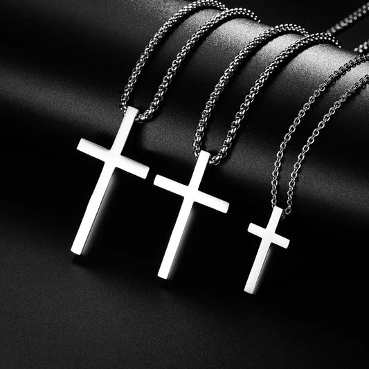 Colar de Pingente Cruz de Aço Inoxidável - Minimalista para Homens e Mulheres