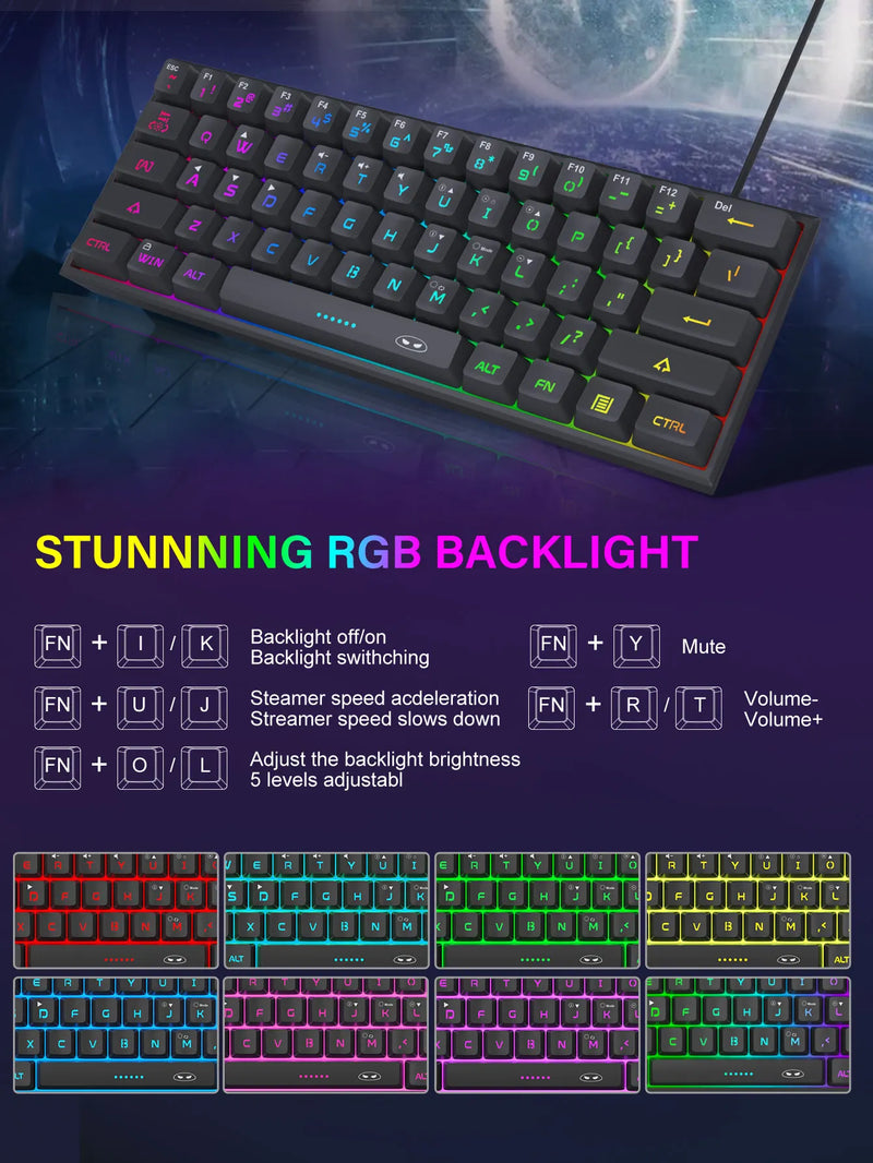 MageGee Mini 60% Gaming Keyboard – Teclado Compacto e Ergonômico com Retroiluminação RGB