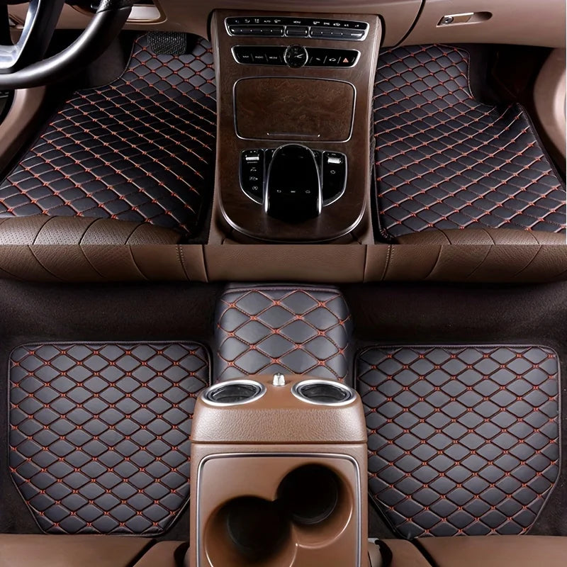 Kit com 5 Tapetes de Carro Universais em Couro Sintético – Impermeáveis, Elegantes e de Alta Proteção