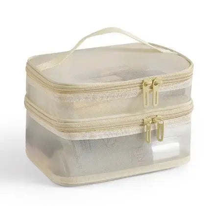 Double Layer Mesh Makeup Bag – Organização e Estilo em Cada Detalhe
