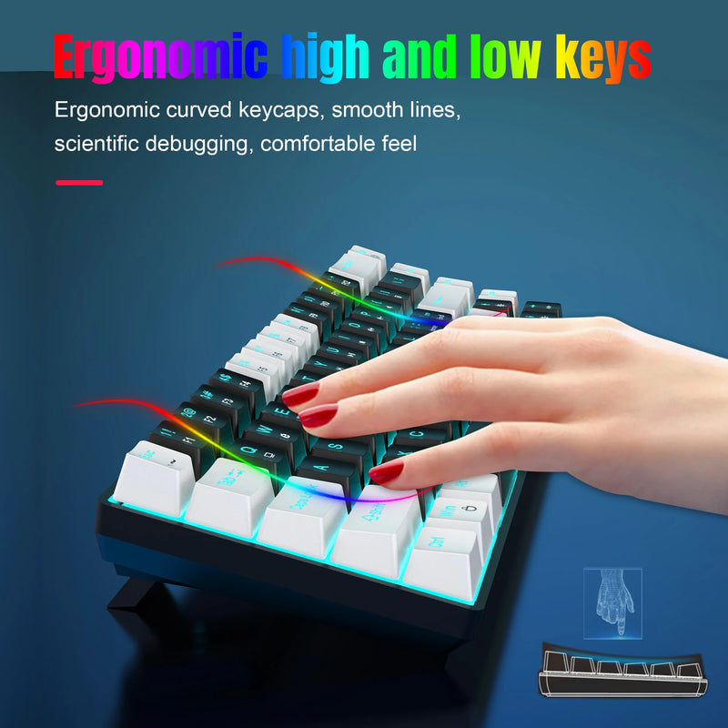 Teclado Mecânico 68 Teclas RGB – Switch Azul, Hot Swappable, Ergonômico para Jogos e Escritório