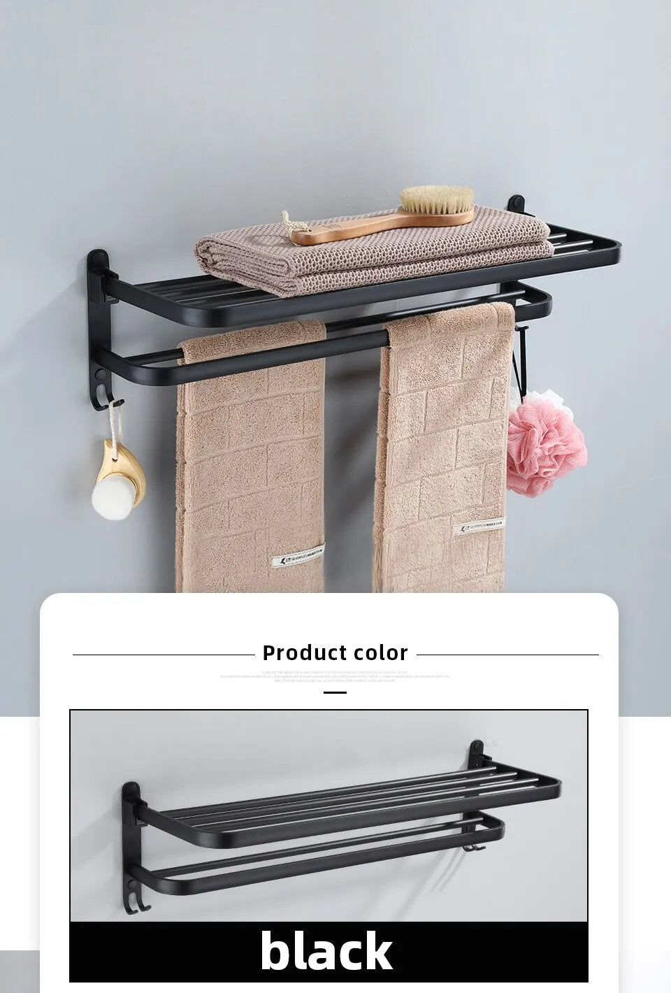 Suporte de Toalha Dobrável Preto Fosco - Elegância e Funcionalidade!