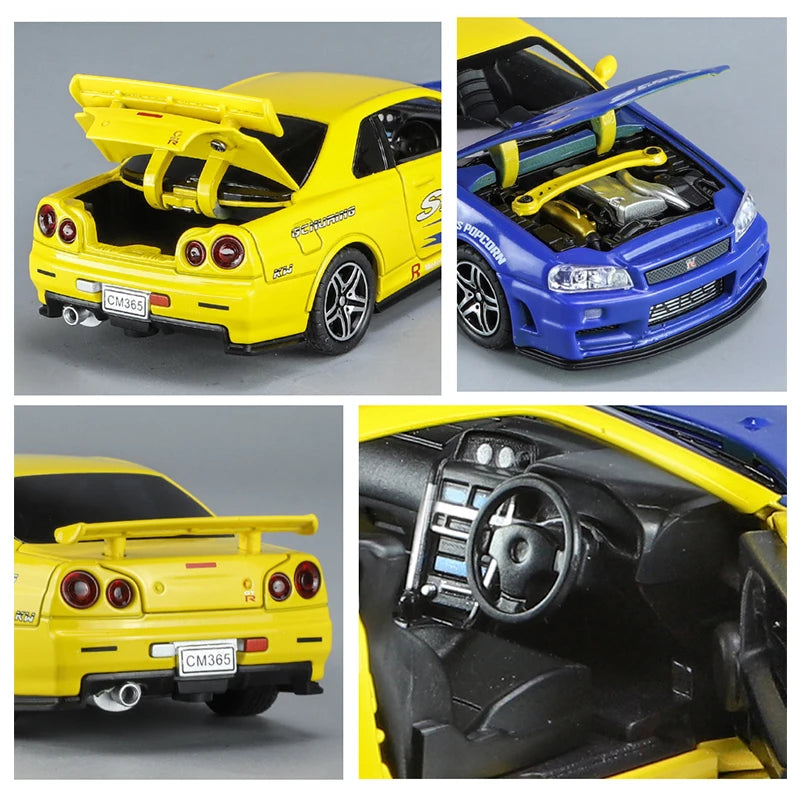 🚗 Miniatura GTR R34 Skyline 1:32 – Carro Colecionável de Liga Metálica | Modelo Fast & Furious | Brinquedo Decorativo