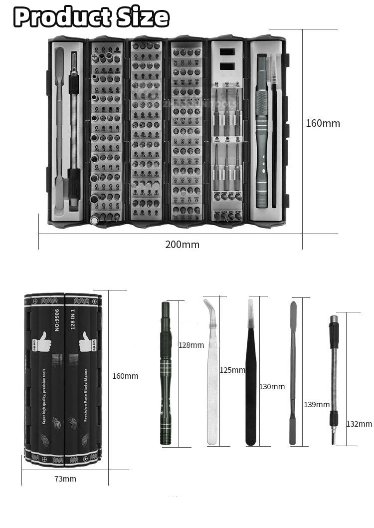 Kit Chave de Precisão 128 em 1 – Solução Profissional para Reparos!