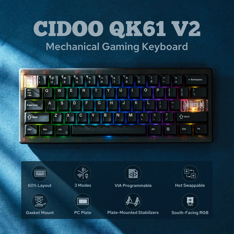 CIDOO QK61 V2 – Performance e Personalização em um Teclado Compacto!