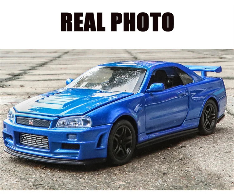 🚗 Miniatura GTR R34 Skyline 1:32 – Carro Colecionável de Liga Metálica | Modelo Fast & Furious | Brinquedo Decorativo