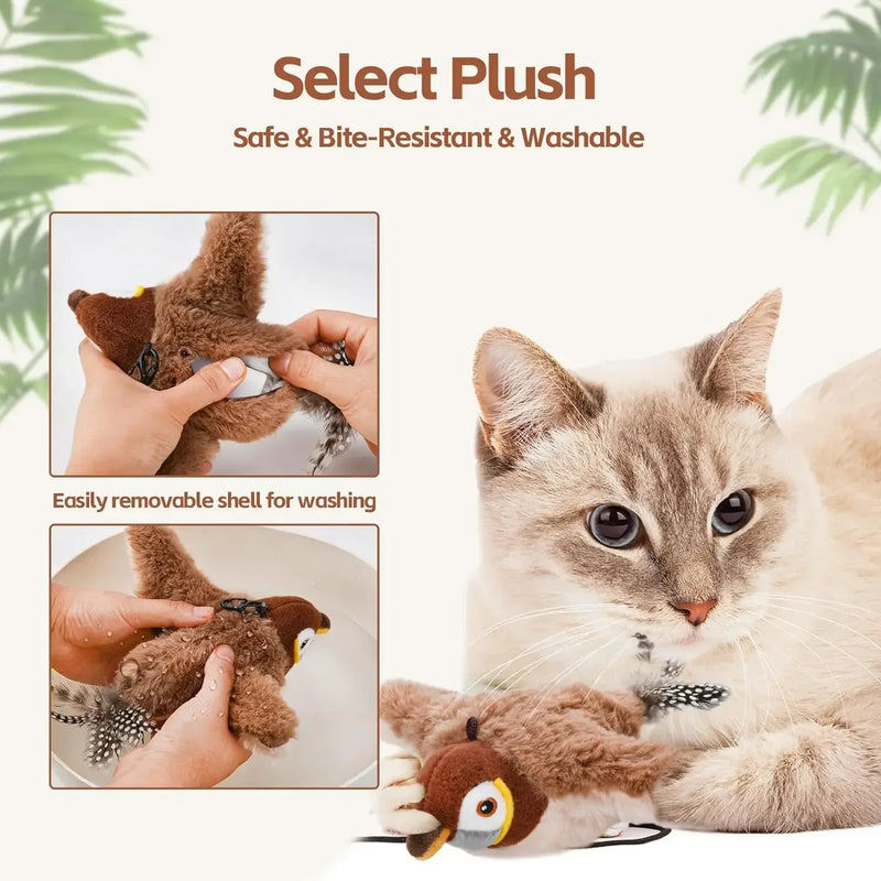 Brinquedo Interativo para Gatos - Pássaro de Pelúcia com Chirp e Catnip (Não Voa)