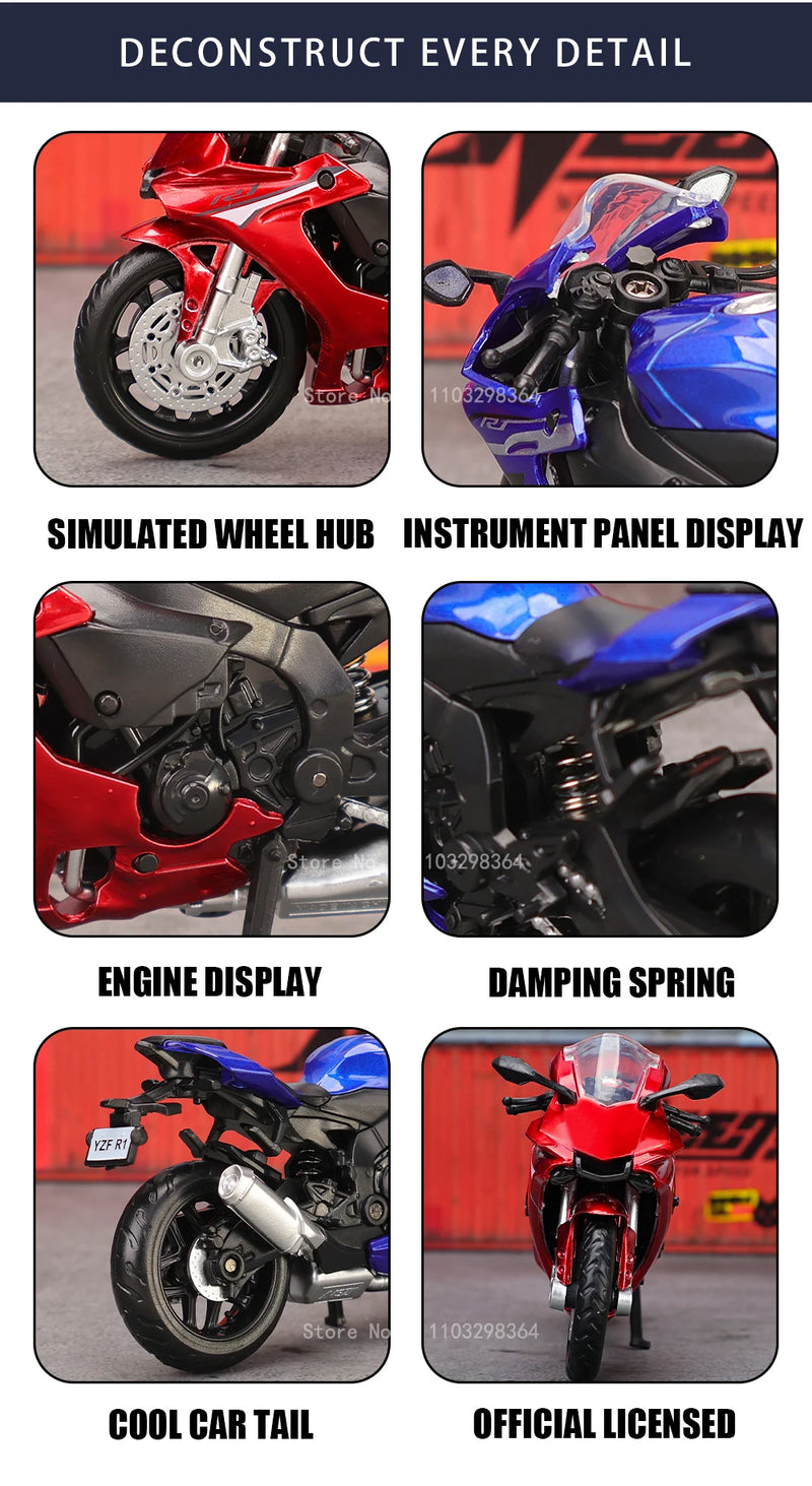 🏍️ Miniaturas de Motos Kawasaki Ninja H2R, Suzuki GSX-R1000 e Yamaha YZF-R1 1:18 MSZ – Modelos Estáticos Colecionáveis (Diecast)