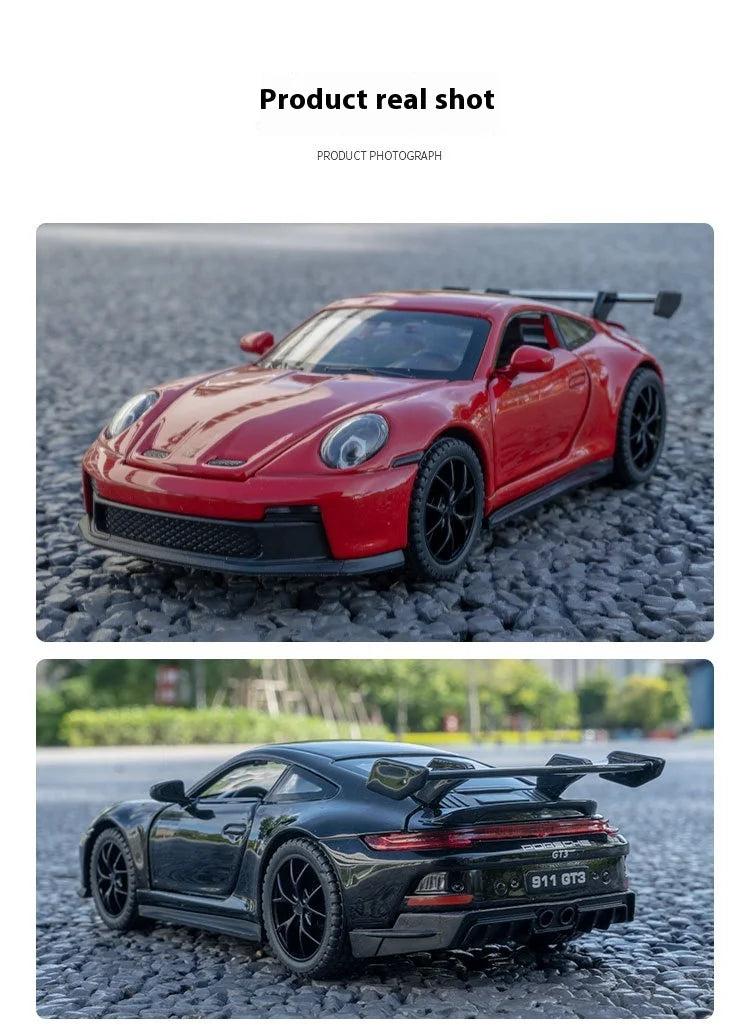 🏎️ Miniatura Porsche 911 GT3 RS 1:32 – Carro Esportivo de Liga Metálica com Som e Luz | Modelo Colecionável | Presente Infantil e Adulto