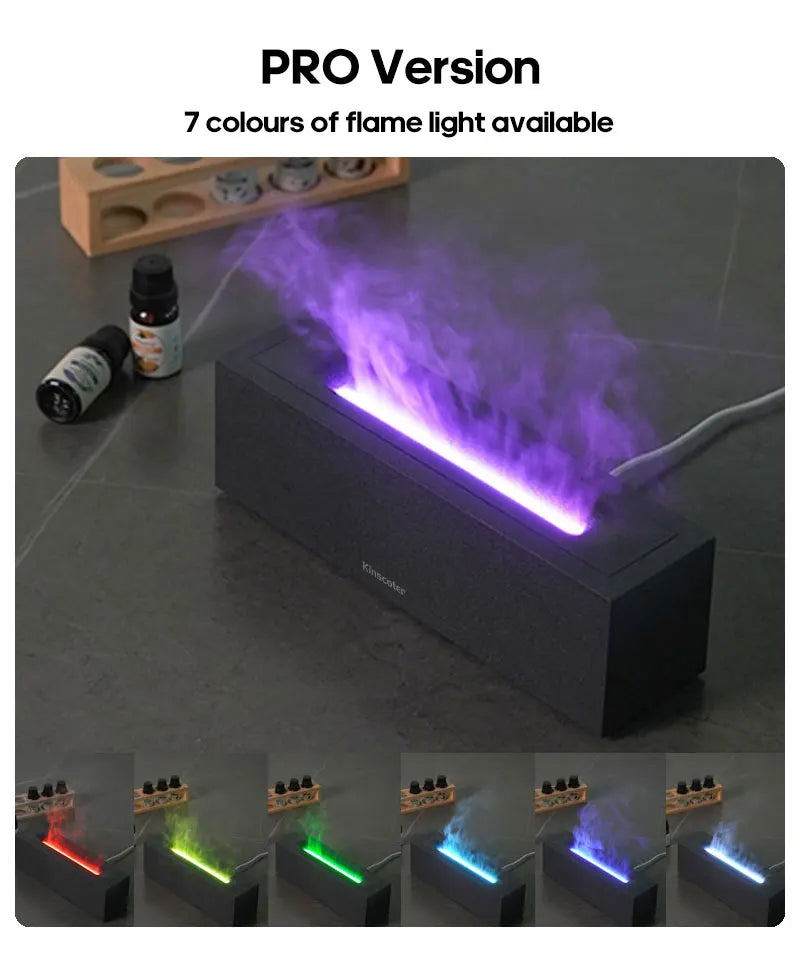Difusor de Aroma KINSCOTER Flame - Umidificador de Ar Ultrassônico com Luz LED e Óleos Essenciais