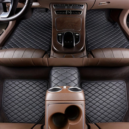 Kit com 5 Tapetes de Carro Universais em Couro Sintético – Impermeáveis, Elegantes e de Alta Proteção