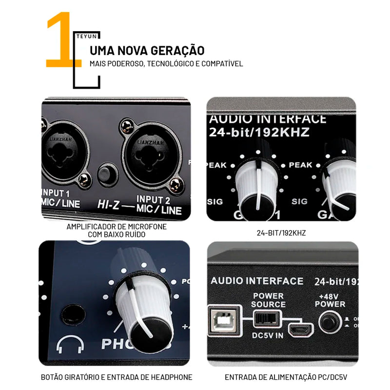 TEYUN Professional Sound Card Audio Mixer – Mixer de Áudio para Estúdio e Gravação ao Vivo