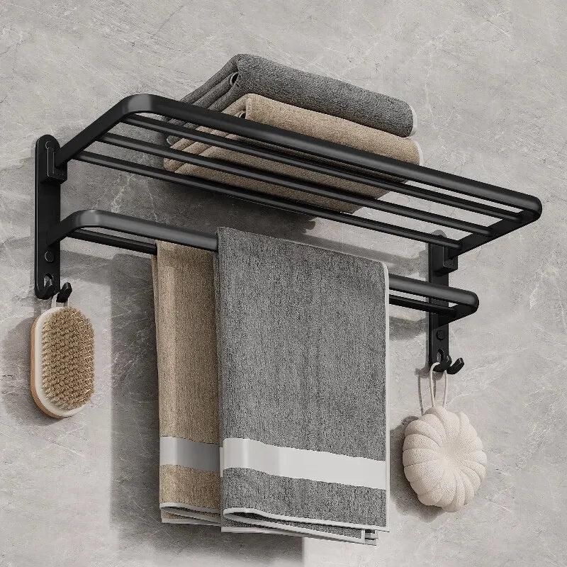 Suporte de Toalha Dobrável Preto Fosco - Elegância e Funcionalidade!