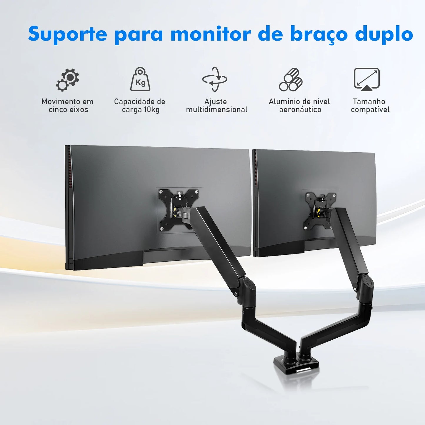Suporte Articulado para Monitor Duplo – Suporte de Braço para Monitor de 17 a 27 Polegadas
