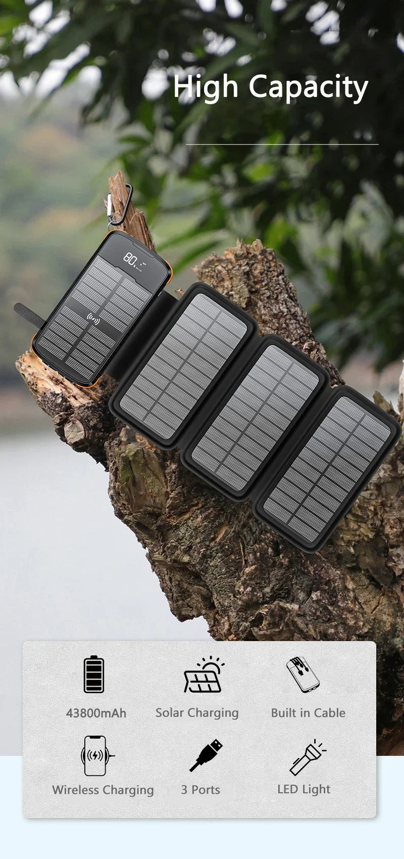 Power Bank Solar 43800mAh – Energia Infinita para Seus Dispositivos!