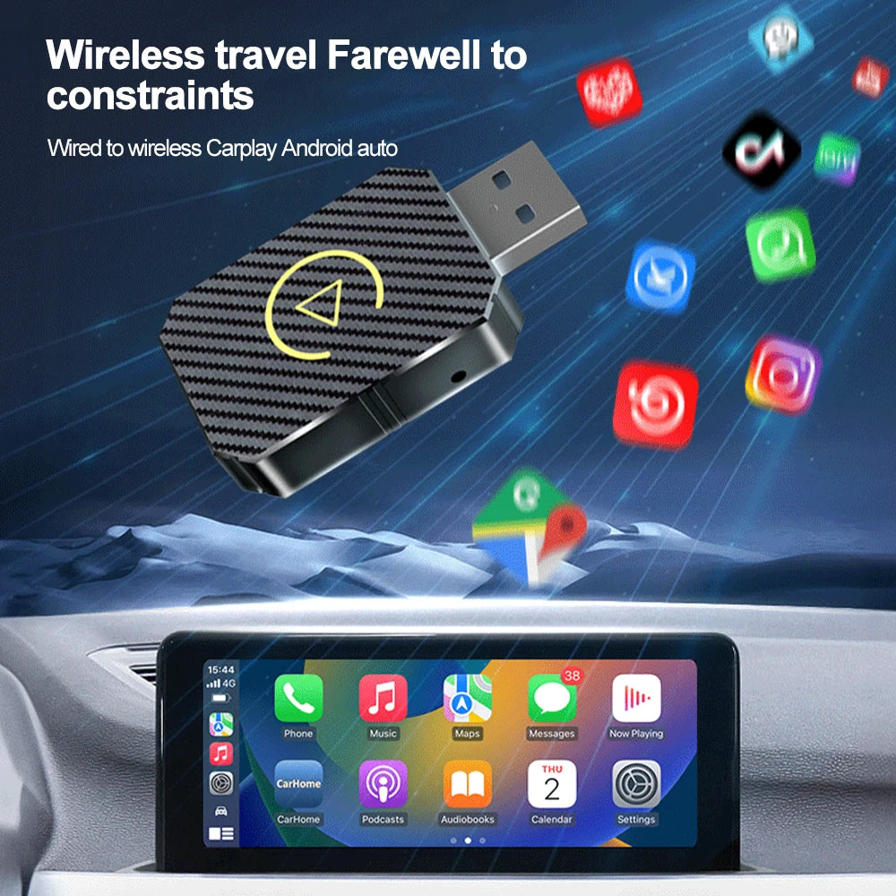 Adaptador 2 em 1 Wireless CarPlay e Android Auto – Conectividade Inteligente Plug &amp; Play para Seu Veículo