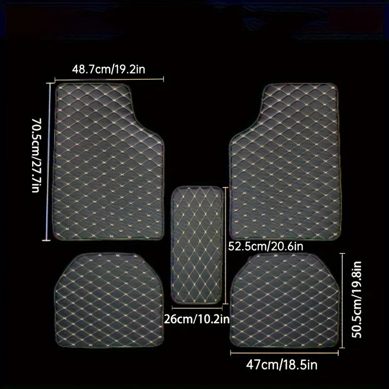 Kit com 5 Tapetes de Carro Universais em Couro Sintético – Impermeáveis, Elegantes e de Alta Proteção