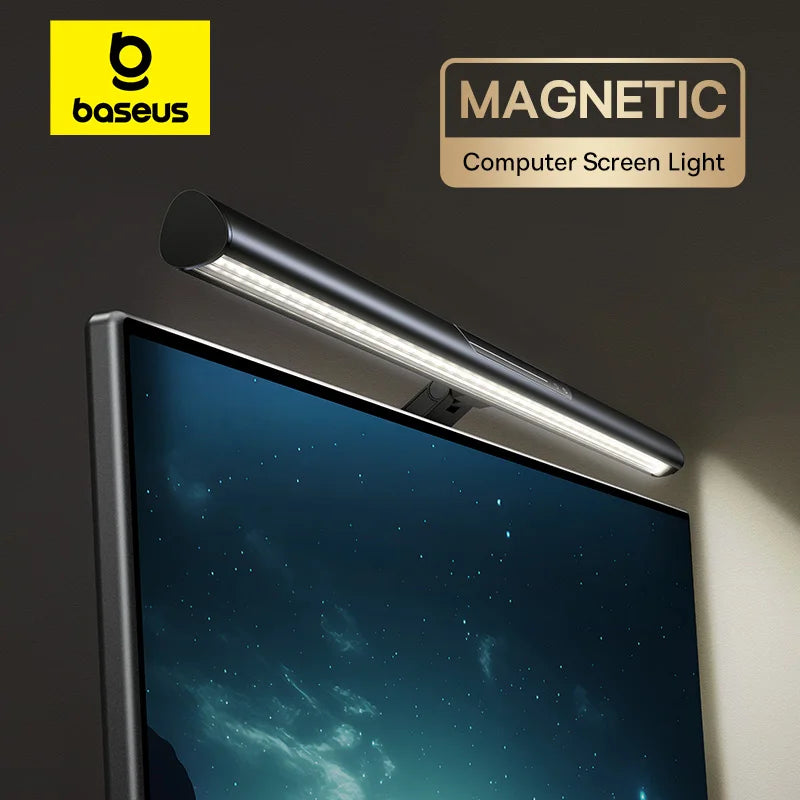 Luminária Magnética Baseus para Tela de Computador – Luz de Mesa LED Ajustável, Controle por Toque e Iluminação para Leitura