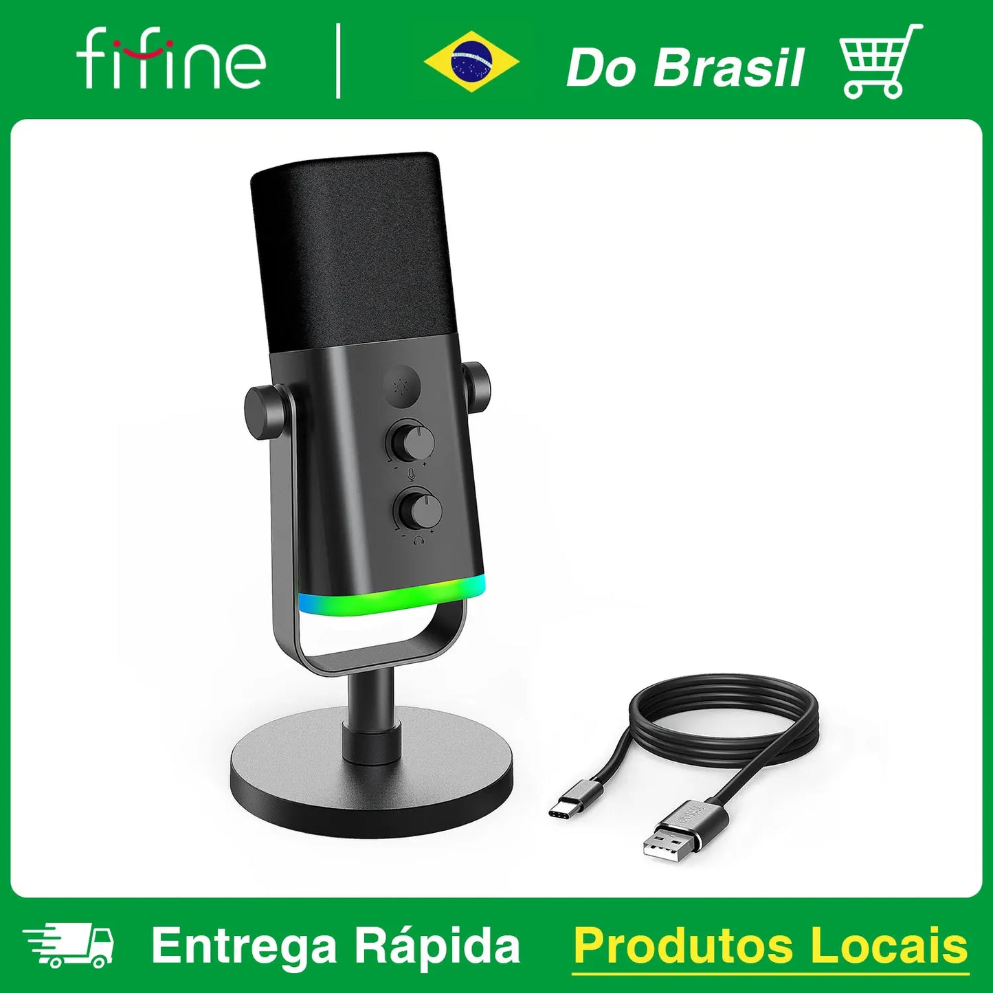 Microfone Dinâmico FIFINE AM8 USB/XLR – Qualidade Profissional para Streaming, Podcast e Gaming! 🎤🔥