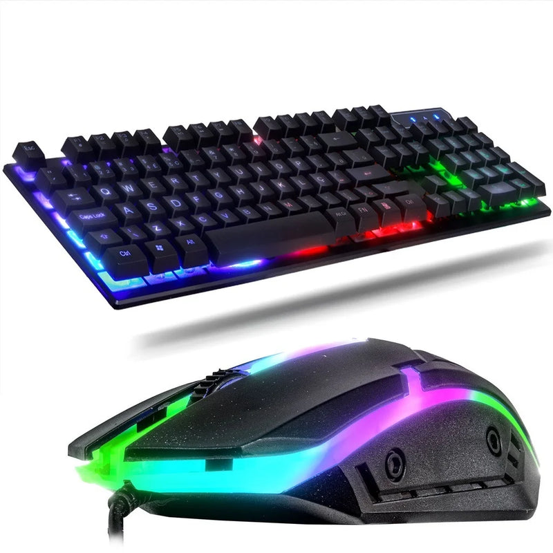 Kit Gamer: Teclado Semi-Mecânico + Mouse 3200DPI USB RGB Iluminado