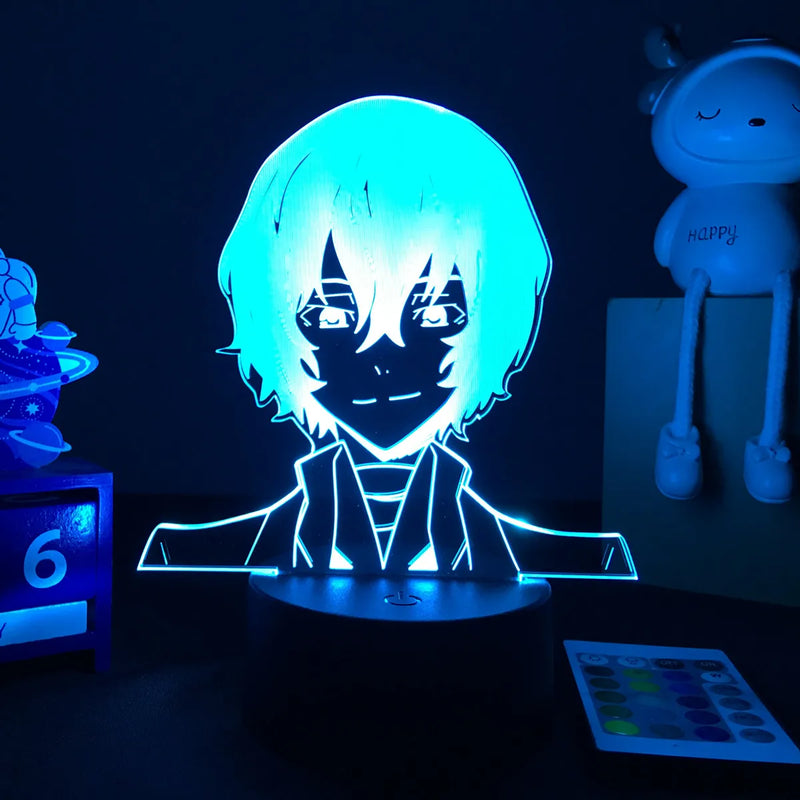 Luminária 3D LED Bungo Stray Dogs – Decoração Anime para Quarto, Presente Criativo