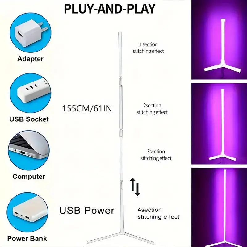 Lâmpada de Chão RGB Dream Color com Sincronização Musical – Mudança de Cor com 16 Milhões de Opções para Quarto e Sala de Estar