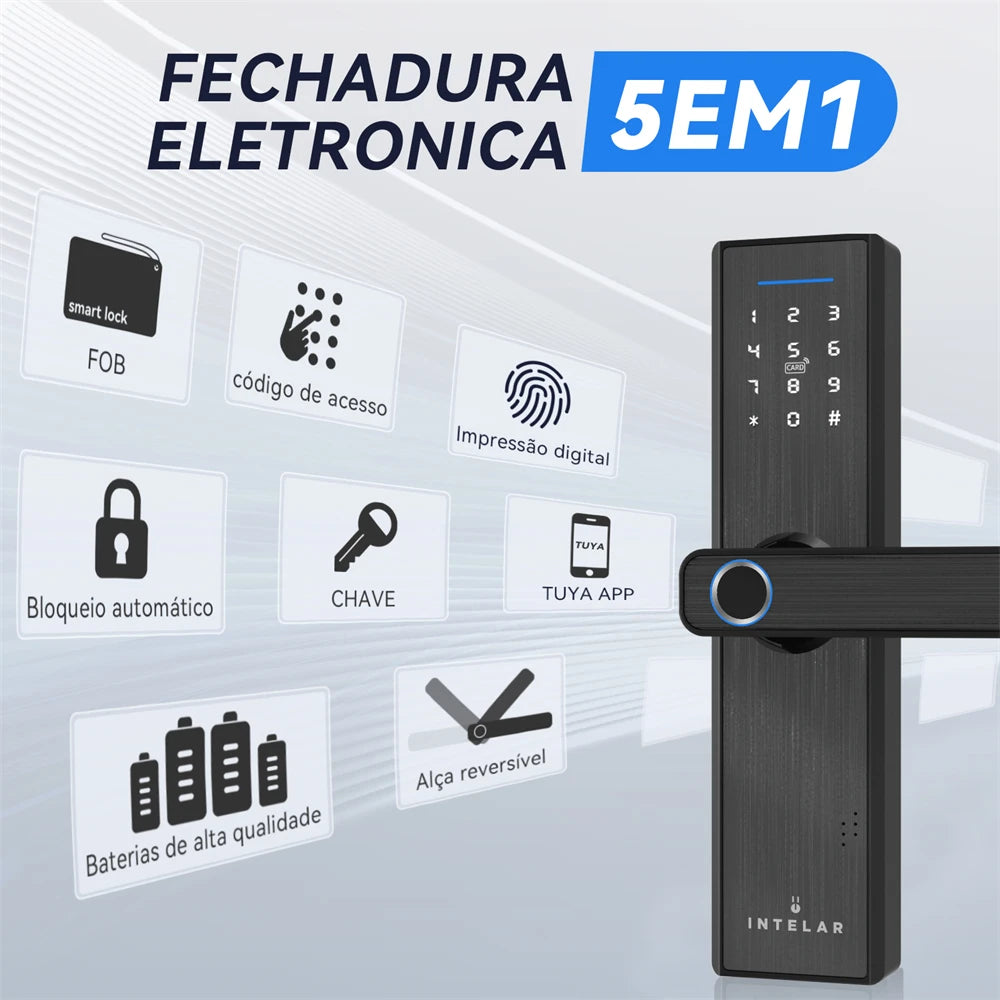 Fechadura Digital Tuya X1 Wi-Fi com Câmera, Biometria e Reconhecimento de Veia | Desbloqueio por App, Senha, Cartão e Chave | IP66 à Prova d’Água
