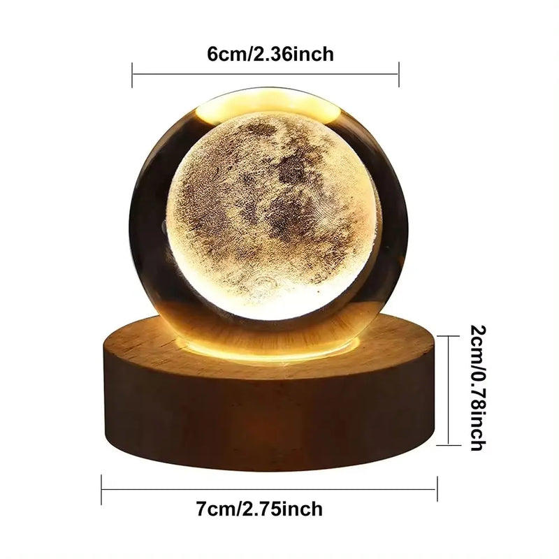 Lâmpada 3D Crystal Ball Única com Projeções de Galáxia e Planetas – Atmosfera Mágica para Seu Ambiente