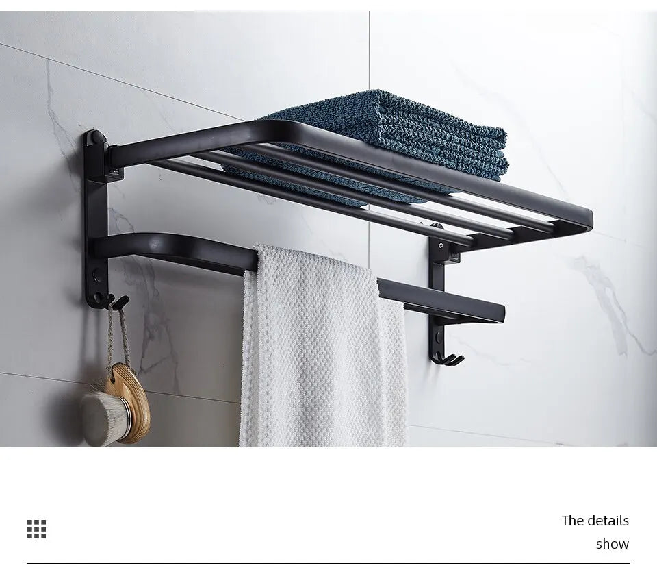 Suporte de Toalha Dobrável Preto Fosco - Elegância e Funcionalidade!