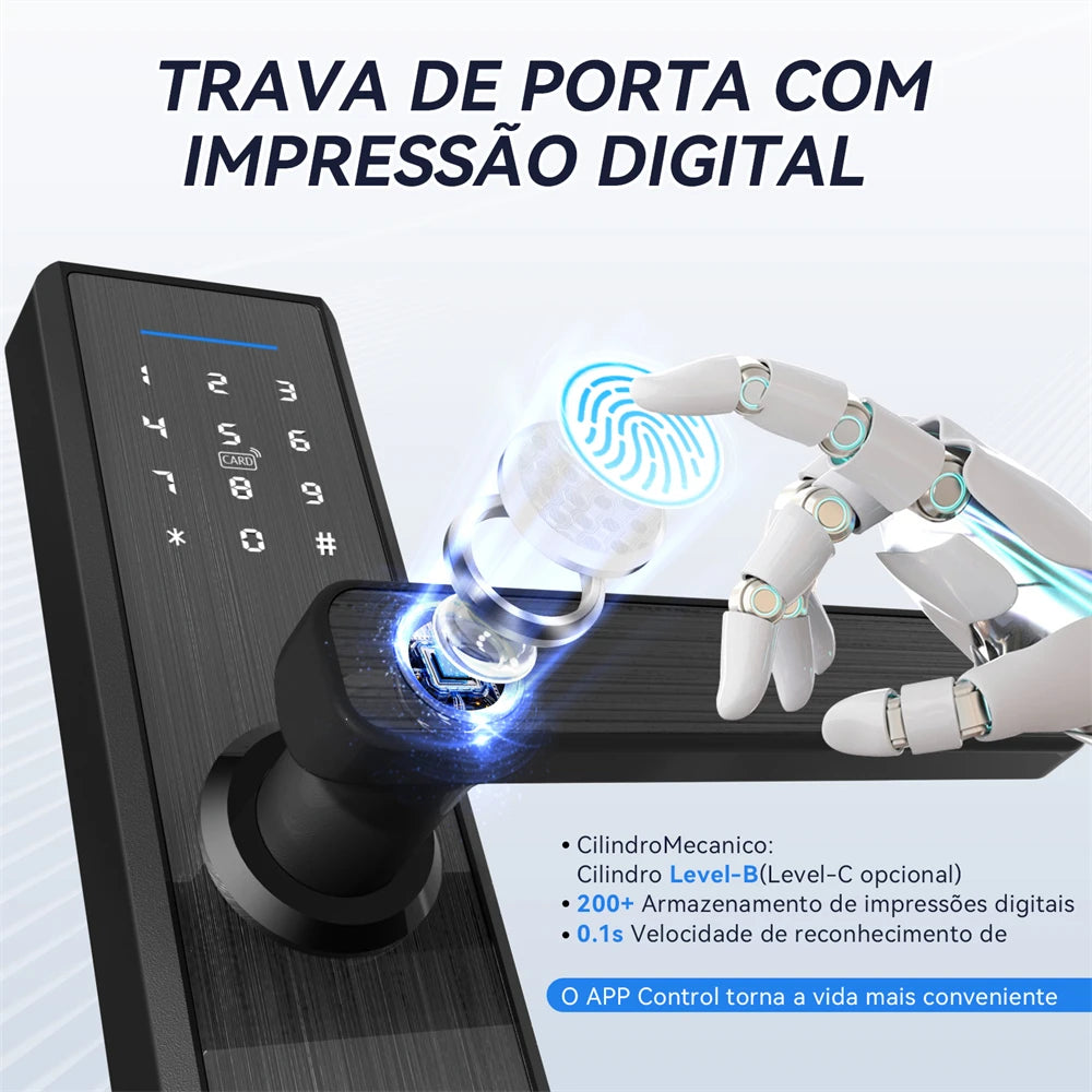Fechadura Digital Tuya X1 Wi-Fi com Câmera, Biometria e Reconhecimento de Veia | Desbloqueio por App, Senha, Cartão e Chave | IP66 à Prova d’Água