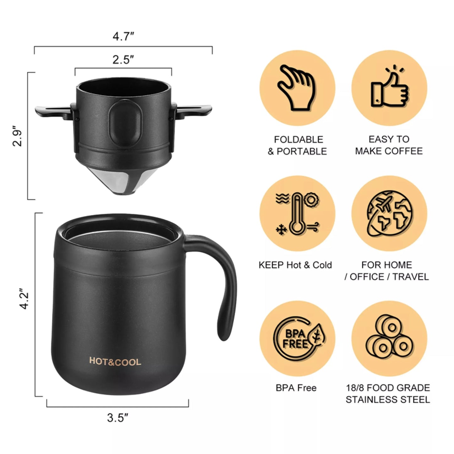 Filtro de Café Portátil em Aço Inoxidável 304 – Reutilizável e Sustentável