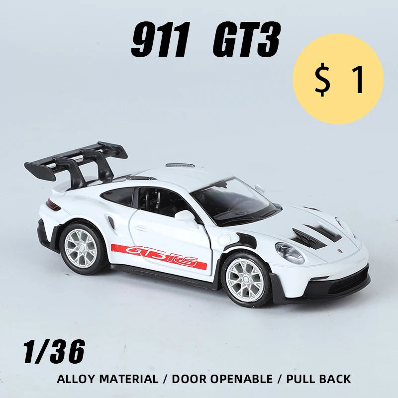🏎️ Miniatura Porsche 911 GT3 RS 1:36 – Supercarro Esportivo em Liga Metálica com Sistema Pull Back (Diecast)