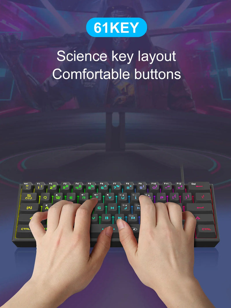 MageGee Mini 60% Gaming Keyboard – Teclado Compacto e Ergonômico com Retroiluminação RGB