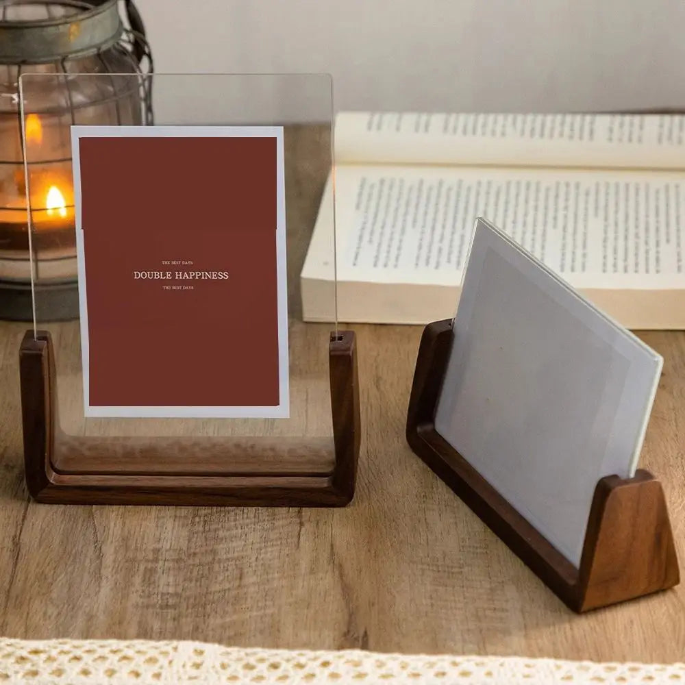Porta-Retrato Criativo em Formato U de Acrílico com Madeira Nogueira/Bétula para Mesa - Decoração de Casamento ou Escritório