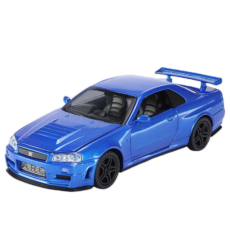 🚗 Miniatura GTR R34 Skyline 1:32 – Carro Colecionável de Liga Metálica | Modelo Fast & Furious | Brinquedo Decorativo