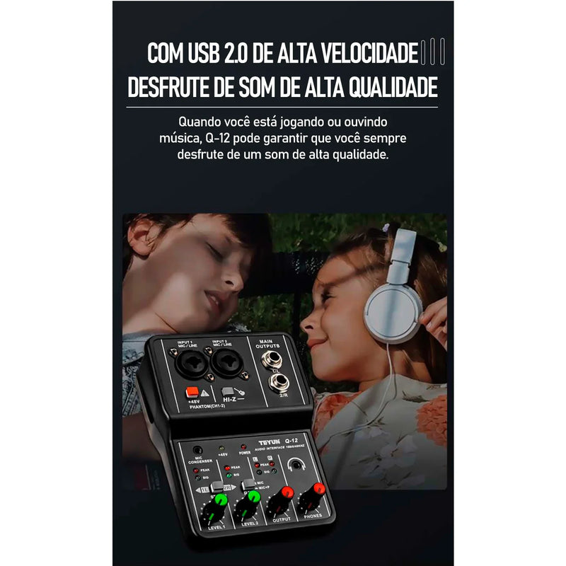 TEYUN Professional Sound Card Audio Mixer – Mixer de Áudio para Estúdio e Gravação ao Vivo