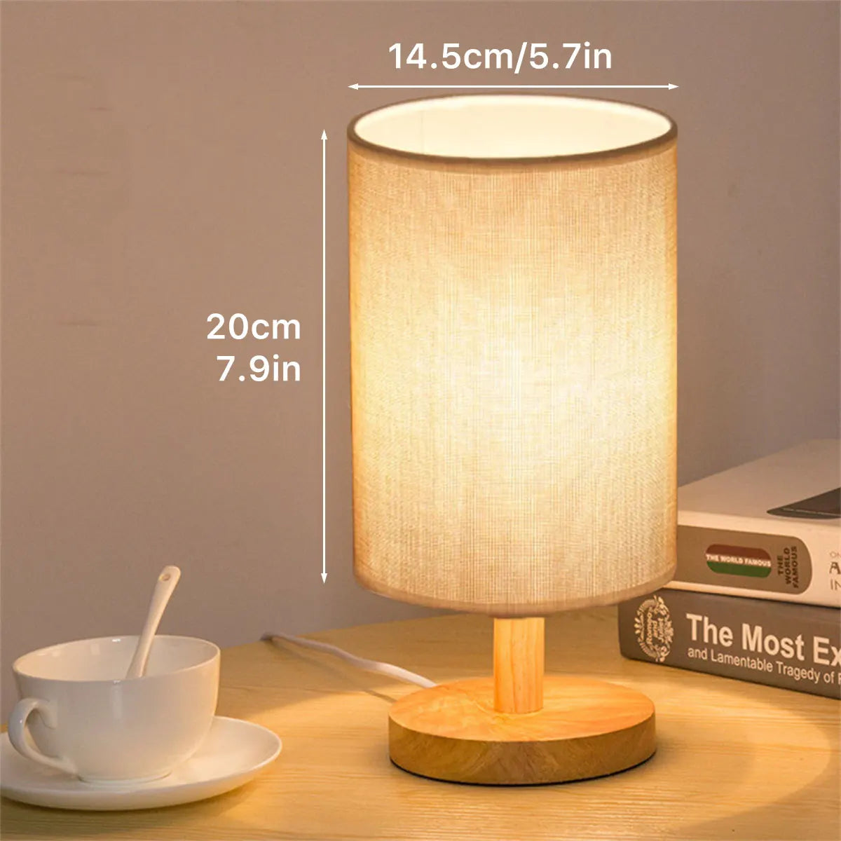 Lâmpada de Mesa USB para Canto de Quarto - Lâmpada de Noite com Abajur Cônico para Decoração de Quarto