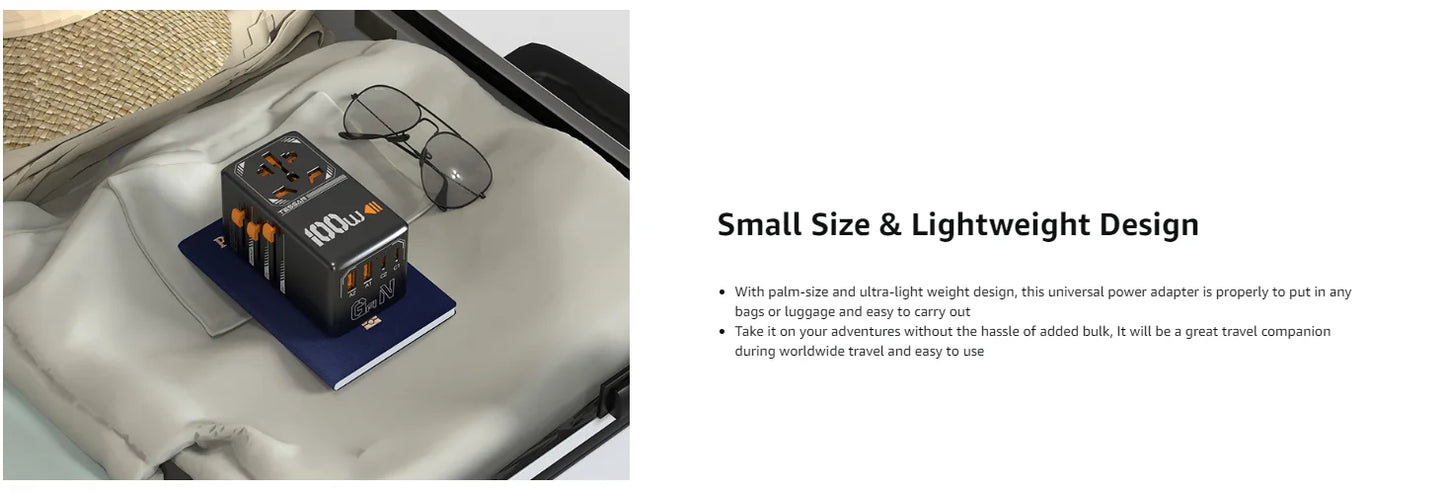 TESSAN 100W GaN Universal Travel Adapter – Carregue com Facilidade em Qualquer Lugar!