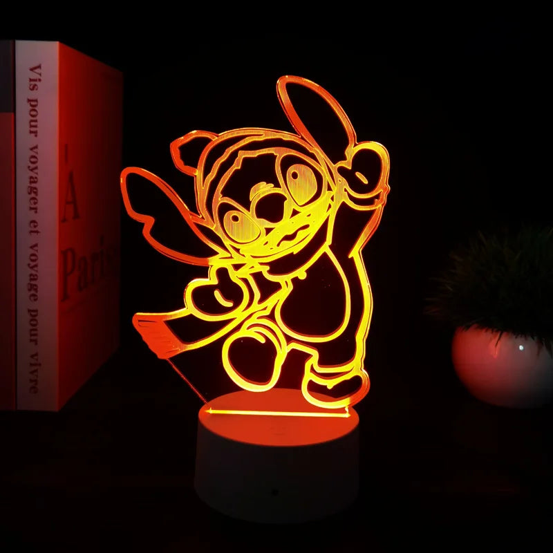 Luminária 3D Noturna Stitch – Controle Remoto, Toque Inteligente e Decoração Divertida